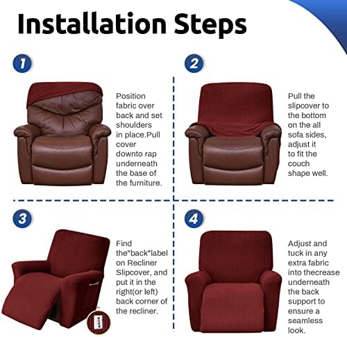 KEKUOU Recliner Chair Covers, 1-Piece Lazy Boy Recliner Covers,Dark Red - Image 5