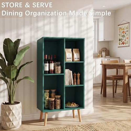 YAHARBO Small Dark Green Bookshelf,3 Tier Modern Kids Bookcase with Legs,5 Cube Wooden Bookshelves Storage Shelf,Book Shelves Organizer,Display Bookcases Cabinet for Room Nursery Study - Image 6