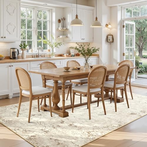 Toneed Washable 5x7 Beige Area Rug with Non-Slip Backing for Living Room - Image 4
