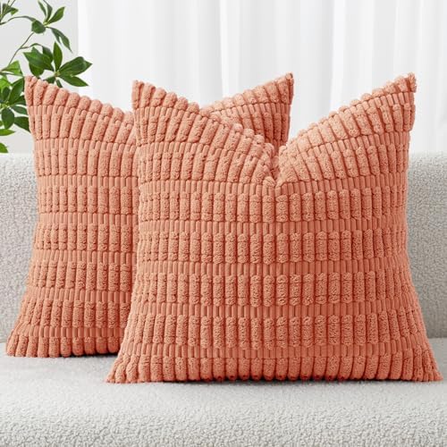 MIULEE Corduroy Decorative Throw Pillow Covers 20x20 Coral Pack of 2 by MIULEE
