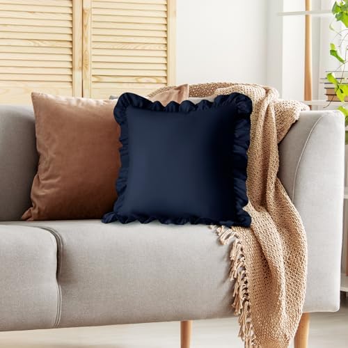KKJIAF 2 Pack Ruffle Pillow Cases 24x24 Inches, Navy Blue - Image 5