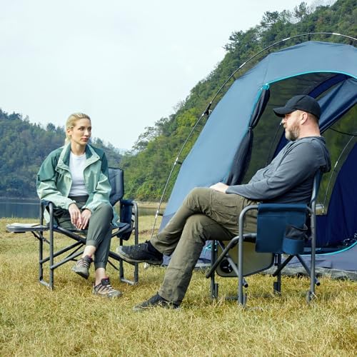 Timber Ridge Aluminum Oversized Camping Chair, Lightweight Portable Directors Chair with Side Table Detachable Side Pocket for Outdoor Camping, Lawn, Picnic, Support 400lbs Blue - Image 2