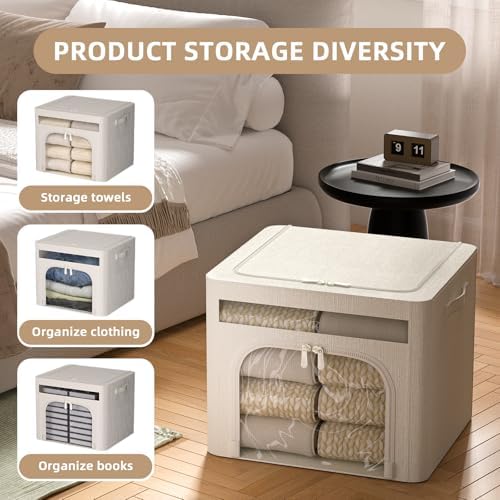 FHSQX 6 Pack Foldable Storage Bins for Clothes Clothes Storage Bins with Metal Frame Stackable Storage Box with Lid (Cream White, 16.5x12.2x12.2 inch (40L)) - Image 4