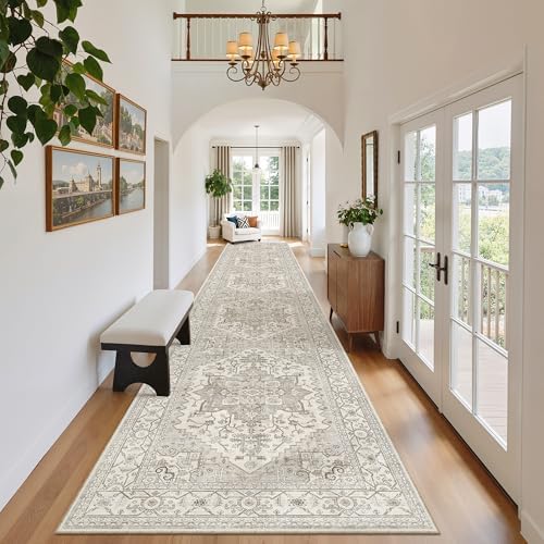 Madane Hallway Runner Rug 2'6''x14' Kitchen Runners Vintage, Beige/Brown by Madane
