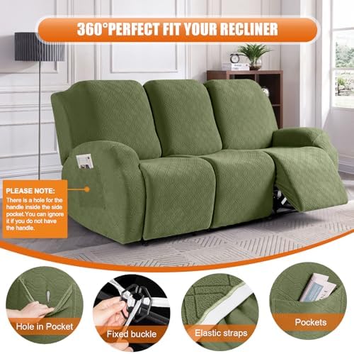 VANSOFY Stretch Recliner Couch Cover, Slipcover, Army Green, 3 Seater - Image 5