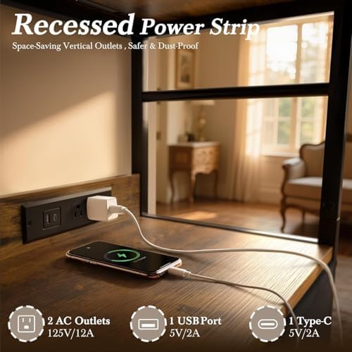 Faesun Swivel Lift Top Nightstand with Charging Station, Rolling Side Table for Recliner, Bedside Table with Wheels & a Fabric Drawer, for Small Spaces, for Bedroom, Living Room, Brown Black - Image 4