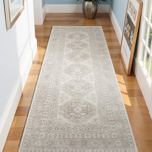 Ksrau 3x8 Runner Rug Washable Vintage: Non Slip Kitchen Runners Beige - Image 4
