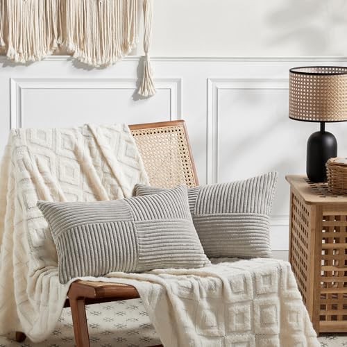 Fancy Homi 2 Packs Neutral Grey Lumbar Decorative Throw Pillow Covers 12x24 Inch for Living Room Couch Bed Sofa, Farmhouse Home Decor, Soft Striped Corduroy Rectangle Accent Cushion Case 30x60 cm - Image 6