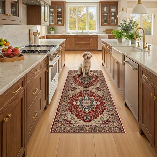 RELEANY Washable Area Rug, Runner 2'x5', Red/Blue - Image 3
