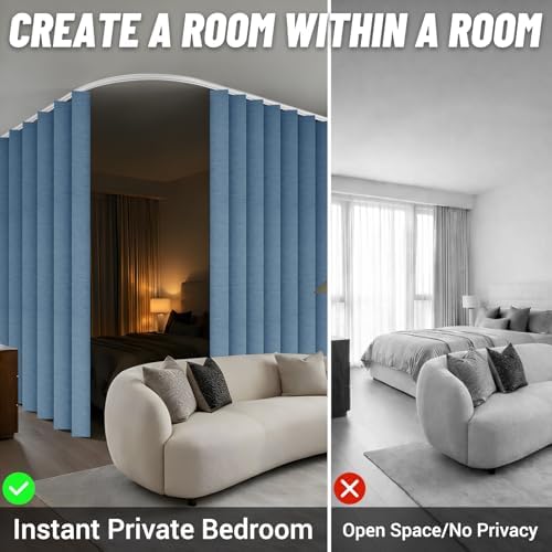 Room Divider Curtain Sets with Flexible Ceiling Track, Privacy Soundproof Curtain for Bedroom Office Patio Sliding Door(Blue, W180 x L96, 1 Pack) - Image 2