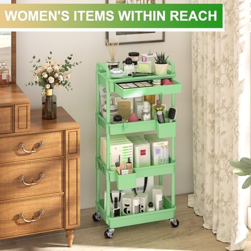 Goovilla 4 Tier Rolling Utility Cart Organizer with Removable Drawer, Green - Image 5