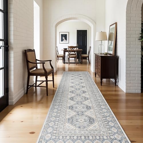 Ksrau 3x12 Runner Rug Washable Vintage: Non Slip Hallway Runners Blue - Image 4