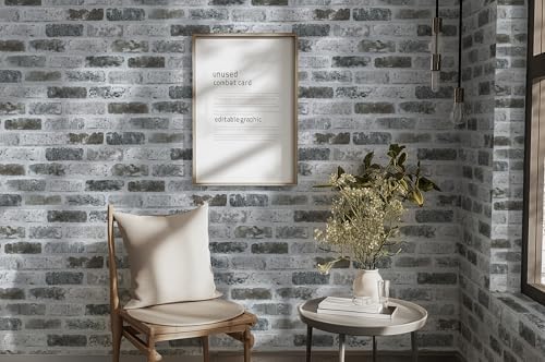 Guvana 17.3"×472.4" Brick Wallpaper Peel and Stick Wallpaper Grey Removable Wall Paper Brick Contact Paper Textured Adhesive DIY Wallpaper Faux Brick Vintage Wallpapers for Kitchen Wall Decor | Grey Removable Wall Paper Brick Contact Paper Textured DIY... - Image 5