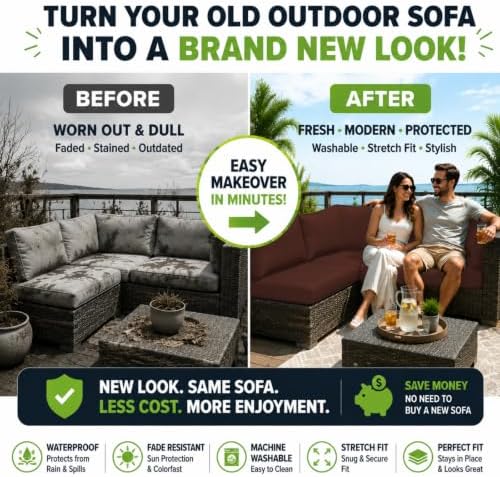 8 Pcs Outdoor Cushion Covers, Patio Sofa Cushion Covers Replacement - Image 3