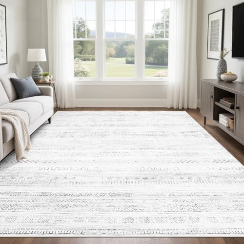8x10 Washable Area Rugs for Living Room,Bedroom,Dining Room- Morocco Gray by Srugn