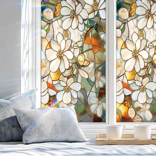 Stained Glass Window Privacy Film Static Cling - Rainbow Glass Decorative Sun Blocking Window Covering, Non-Adhesive Removable Stickers for Home & Office, 17.5" x 39.3" - Image 4