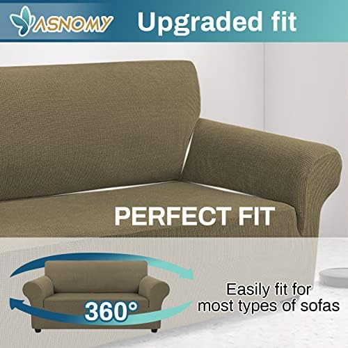 Asnomy Stretch Couch Covers Washable,loveseat Covers Slipcovers,Khaki - Image 5