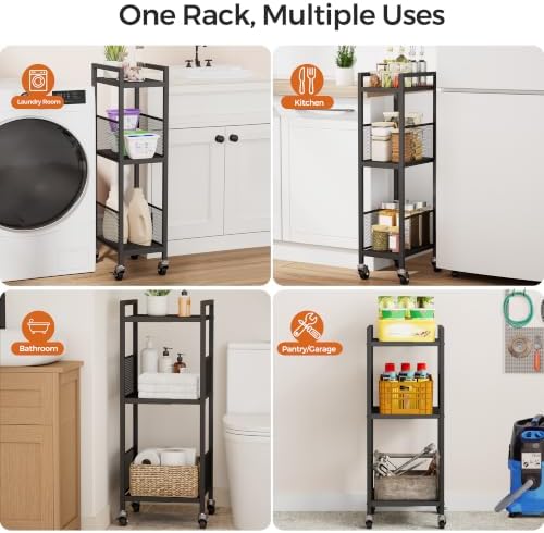3-Tier Expandable Storage Shelving Unit,Slim Storage Cart,Metal - Image 7