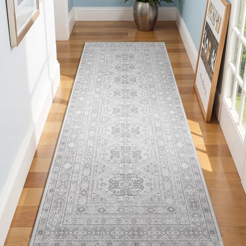 Ksrau 3x8 Runner Rug Washable Vintage: Non Slip Kitchen Runners Grey - Image 5
