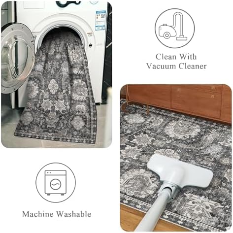RUGSURE Washable Area Rugs - Perfect for Living Room, Bedroom, Kids Room, Nursery - Stain & Water Resistant Non-Slip, Pet & Child Friendly, Vintage Tribal Area Rugs (Grey, 3' x 5 ') - Image 4