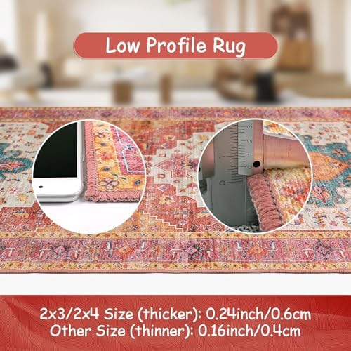Moynesa Ultra-Thin Washable 10x14 Area Rugs for Bedroom, Pink Large Living Room Rug Non Slip, Medallion Oriental Indoor Floor Carpet for Dining Room Table Dorm Home Office Decor - Image 5