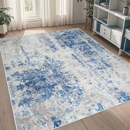 5x7 Area Rugs for Living Room Washable Bedroom Dining Room Blue Grey White by Aelenmu