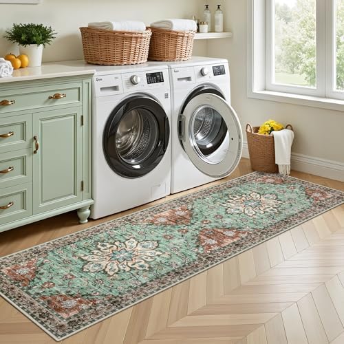 Hallway Runner Rug: 2.6x8 Kitchen Rugs for Living Room Brown Green - Image 4
