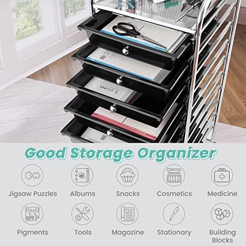 MEDIMALL 10 Drawers Rolling Storage Cart, Multipurpose Craft Storage Cart with Wheels, Mobile Tools Scrapbook Paper Organizer Cart for Office School Home Use (Black) - Image 5