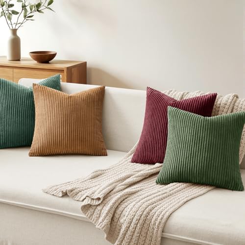 MIULEE Soft Corduroy Decorative Throw Pillow Covers Christmas Green 18x18 - Image 6