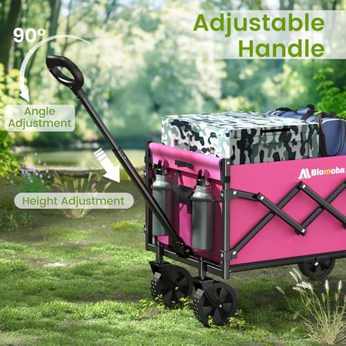 Blomoba Folding Wagon Cart with Wheels, 220lbs Utility Wagon Cart, Pink - Image 5