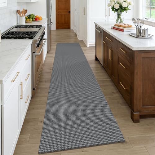 KOZYFLY Cotton Runners Rugs for Hallway 2.5'x10', Washable Runner Rug, Woven Non Slip Kitchen Runner, Braided Entryway Rug, Floor Carpet for Entry, Aisle, Hall, Grey/Dark Grey - Image 2
