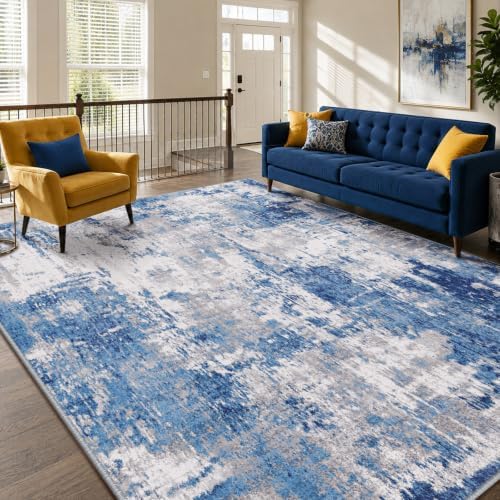 RELEANY Washable 6'x9' Abstract Area Rug for Living Room Blue Gray by RELEANY