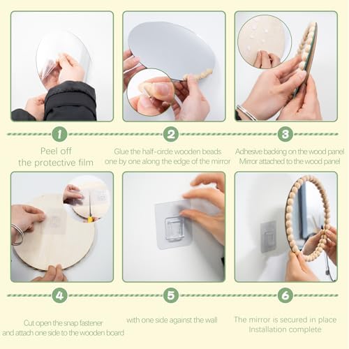 2 Set Boho Mirror Wall Décor DIY Kit, 8" Round Glass Mirror with Wood Beads, Rustic Farmhouse Decorative Wall Art for Living Room, Bedroom, Entryway (Assembly Required) - Image 6
