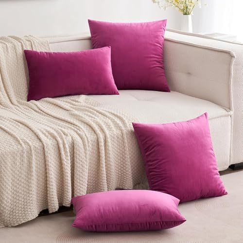 MIULEE Velvet Throw Pillow Covers 18x18 Inch Pack of 2 Hot Pink - Image 3