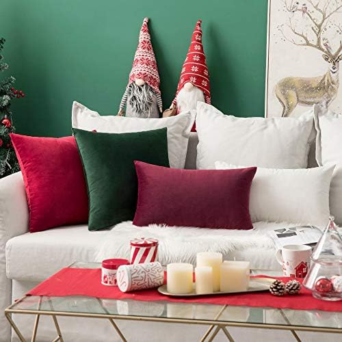MIULEE 12x20 Inch Lumbar Velvet Throw Pillow Covers Wine Red - Image 4