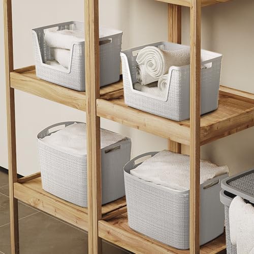 Curver Set of 4 Large 18L Easy Access Jute Decorative Plastic Organization and Storage Baskets - Perfect Bins for Home Office, Closet Shelves, Kitchen Pantry and All Bedroom Essentials, White - Image 6
