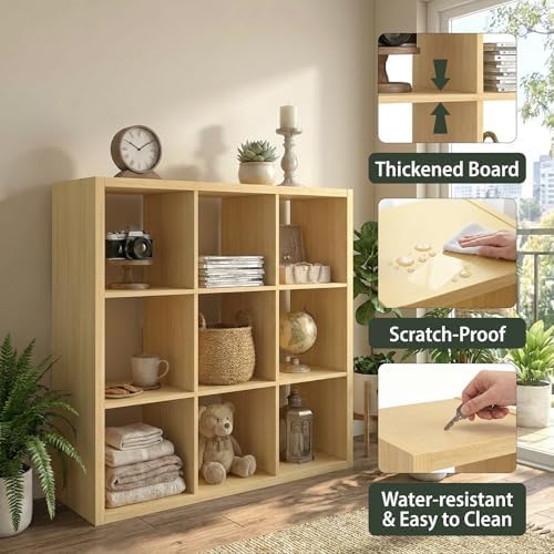 WannabeMyself【2026 Wooden Thick Frame】 9 Cube Storage Organizer with Anti-Tipping Kits, Reversible Open Back Book Shelf,Bookcase for Living Room,Bedroom,Entrance Hall,Office,11.6×36.3×36.3,Oak Color - Image 3