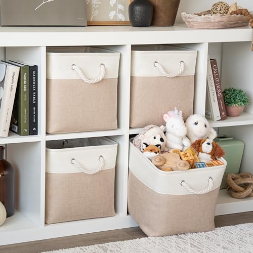 OrganiHaus 12x12 Cube Storage Bins, 4-Pack Fabric Cubes, Rope Handles - Image 3