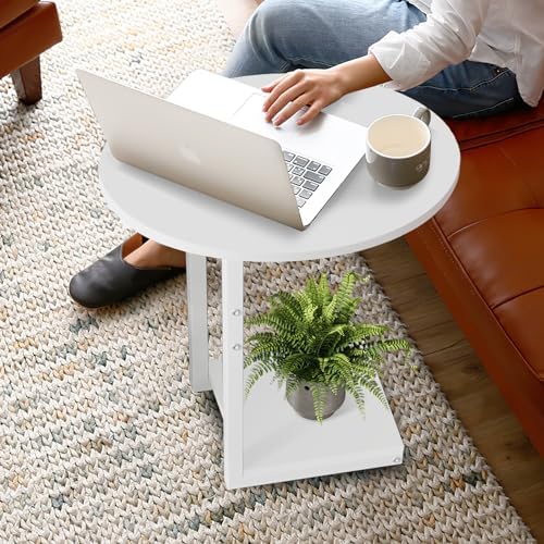 Hosfais Small Side Table End Table, C-Shaped Wood Coffee Table TV Tray for Eating Couch Tables for Small Space, Living Room, Bedroom, Couch (White 2 Pack) - Image 7