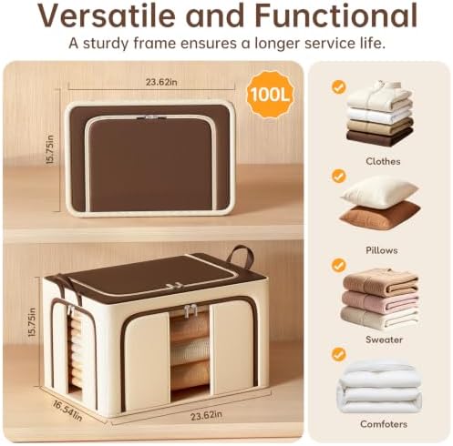 Clothes Storage Bins, 3 Openings, 100L, Brown - Image 3