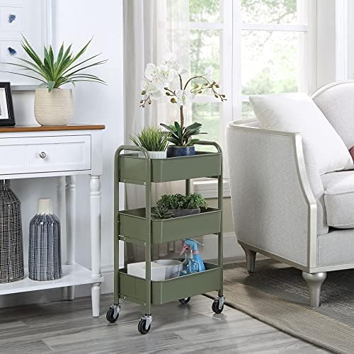 SunnyPoint 3-Tier Delicate Compact Rolling Metal Storage Organizer - Mobile Utility Cart Kitchen/Under Desk Cart with Caster Wheels - Army (15.35" X 10.24" X 26.8"H) - Image 2