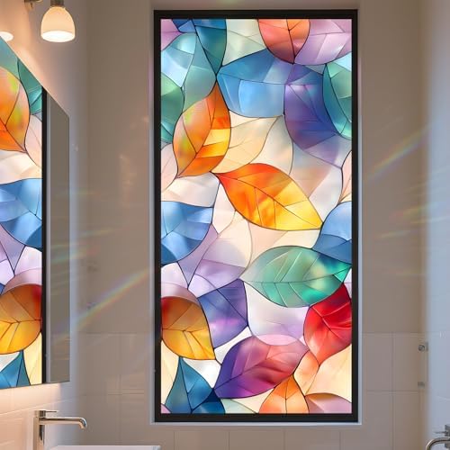 Stained Glass Window Privacy Film Static Cling - Rainbow Glass Decorative Sun Blocking Window Covering, Non-Adhesive Removable Stickers for Home & Office, 17.5" x 39.3" by AOHMPT