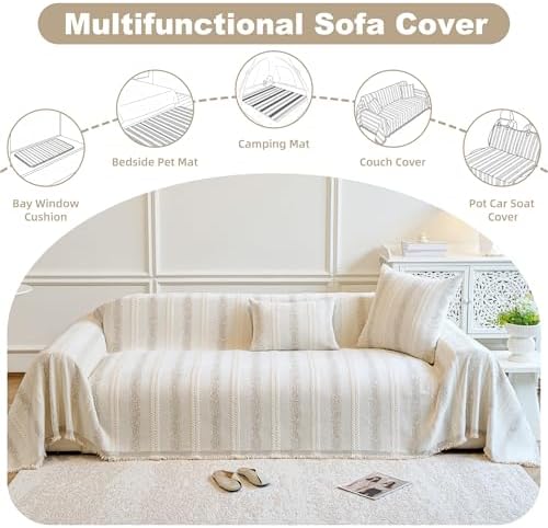 Couch Cover for Dogs Washable Sofa Cover, Sectional Couch Covers, Sofa Covers for 2 Cushion Couch, Non Slip Stripe Sofa Slipcovers Furniture Protector (Beige, 91 * 134) - Image 5