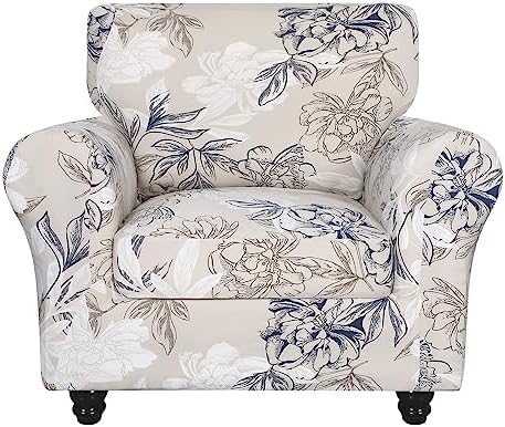 SearchI Stretch Sofa Cover Printed Couch Covers, Floral Pattern 2 Piece Armchair Slipcover with Separate Chair Cushion Cover, Washable Furniture Protector for Living Room(Armchair, Flower Shadow) by SearchI