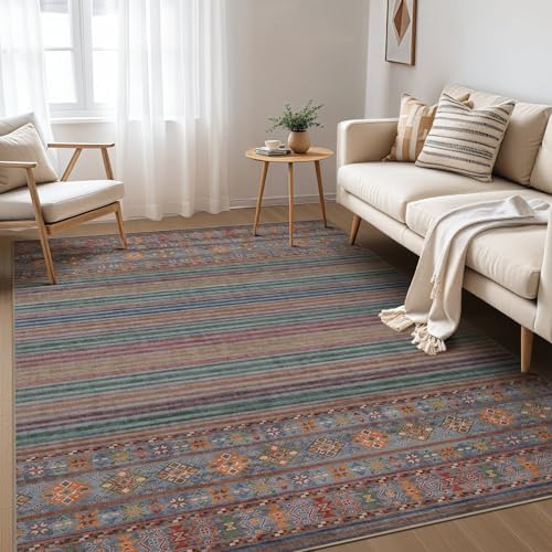 Nakagishi 9X12 Area Rugs Living Room: Washable Large Vintage Rug Neutral Non-Slip Soft Stain Resistant Indoor Carpet for Bedroom Nursery Dining Room Office Playroom - Multi Color by NakagishiAreaRug