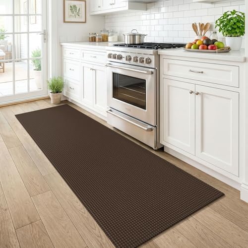 KOZYFLY Runners for Hallways 2x6 ft Washable Kitchen Runner Non Slip Rubber Backed Hall Runners Cotton Entryway Runner Rugs Floor Carpet for Indoor Backdoor Bedroom Kitchen, Brown/Dark Brown - Image 2