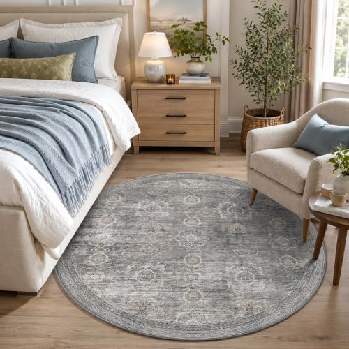Rugxara 4ft Round Rug Washable Circle Area Rug for Living Room, Grey/Taupe - Image 2