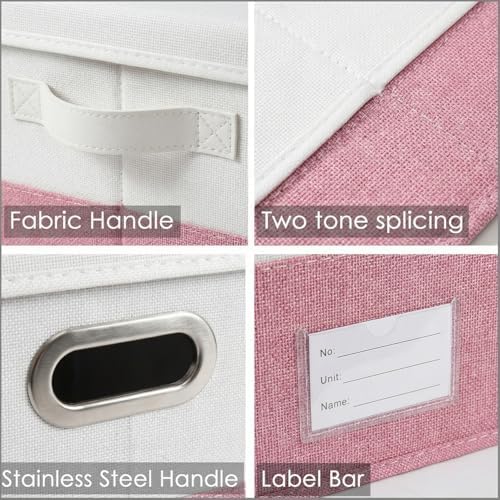 PRANDOM Storage Bins with Lids [3-Pack] Linen Fabric Foldable Storage Boxes Organizer Containers Baskets Cube with Cover for Bedroom Closet Office White&Pink (23.4X15.9X11.4) - Image 7