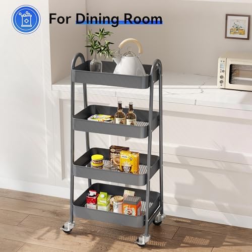 OLIXIS Metal 4 Tiers Rolling Storage Utility Cart with Lockable Wheels - Image 6