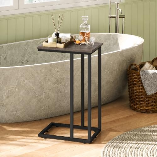 WLIVE Small Side Table, C Shaped End Table for Couch, Sofa and Bed, Tv Tray Table that Slides Under for Living Room, Bedroom, Bedside, Gray and Black - Image 6